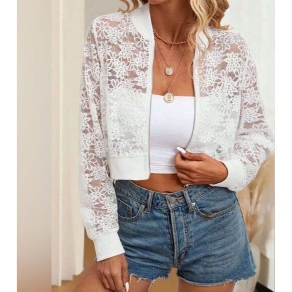 Jackets & Blazers - Summer Lace Zipper Front Bomber